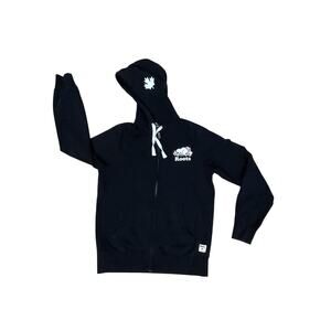Roots is Canada Hoodie Jacket Men's XS Black Graphic Drawstring Full-Zip-Outdoor